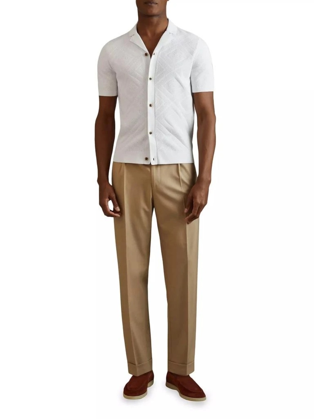 Reiss White Knit Button-Up Shirt